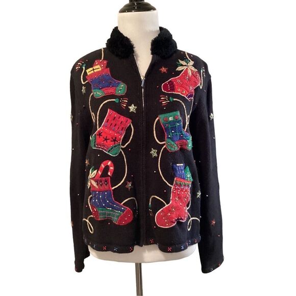 Designer Studio Original Christmas Full Zipper Sweater Petit Large - Picture 4 of 8